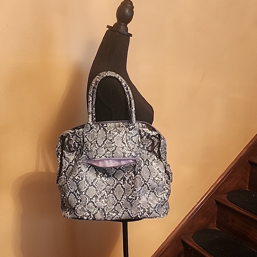 Ashro Snakeskin Print Tote Handbag Black Gray